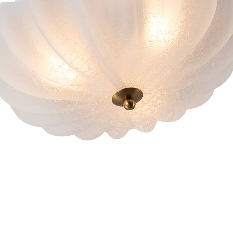 French Textured Frosted White Glass Scalloped Round Ceiling Light