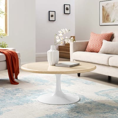 Lippa 36" Round Artificial Travertine Coffee Table
