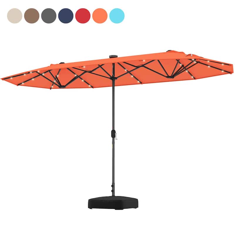 13FT Large Umbrella Double-Sided Patio Umbrella with Solar Lights - Orange