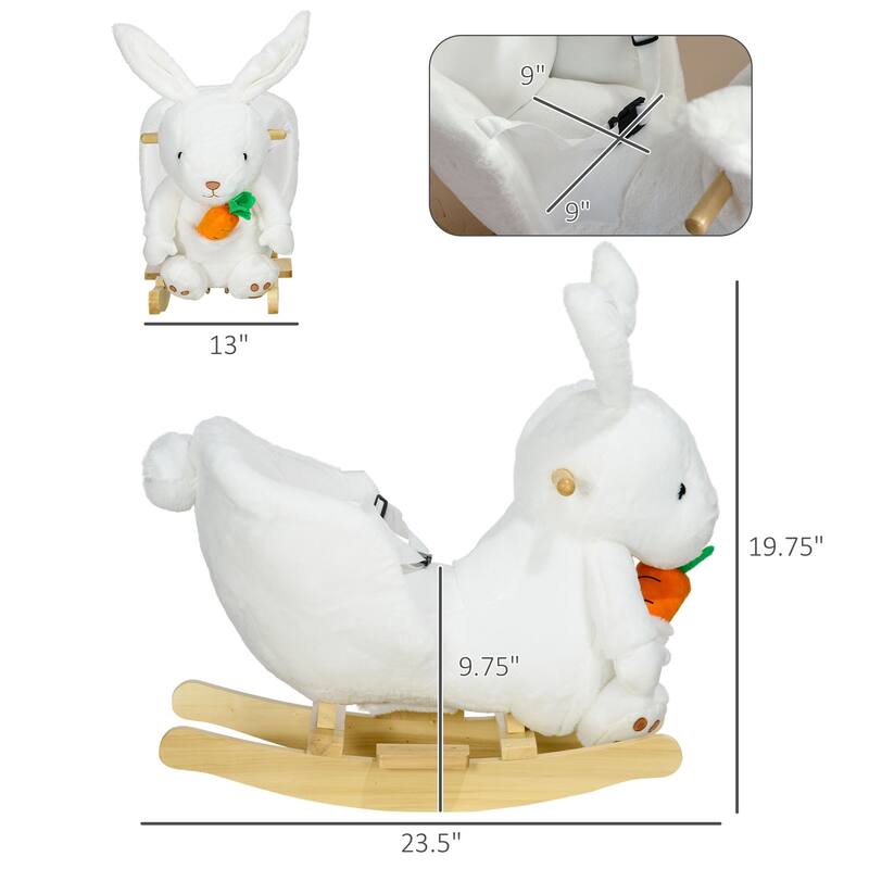 Qaba Baby Rocking Horse, Riding Horse, Bunny Rabbit Themed Rocker with Carrot Toy, Realistic Sound