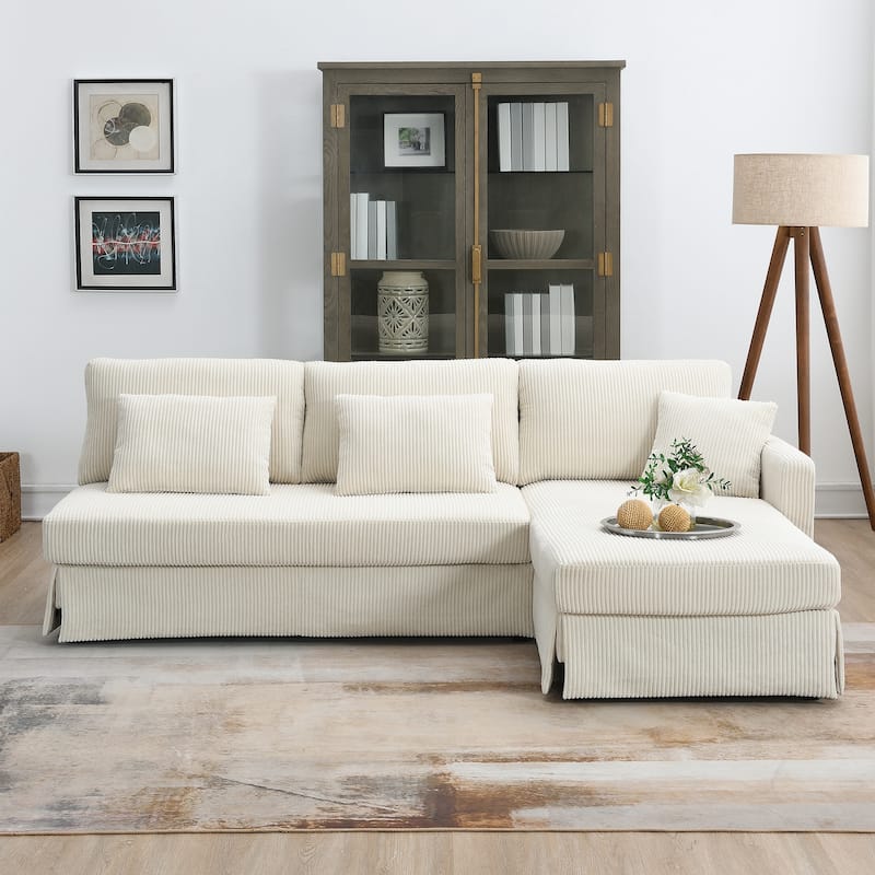 87" Modern L Shaped Sofa with Reversible Chaise,Corduroy Upholstered Sectional Sofa with Pillows