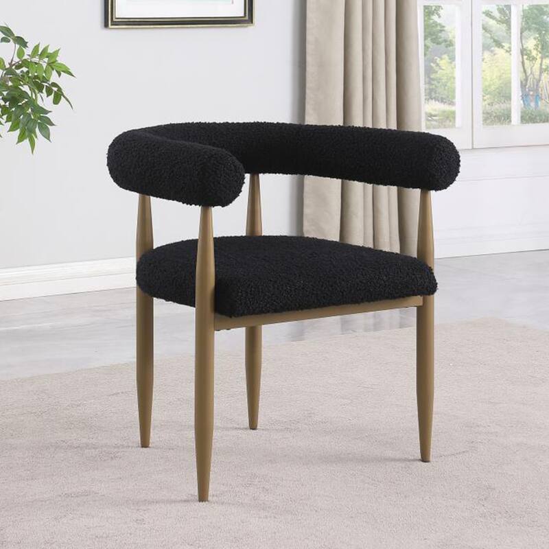 Set of 2 Boucle Upholstered Dining Arm Chairs in Black
