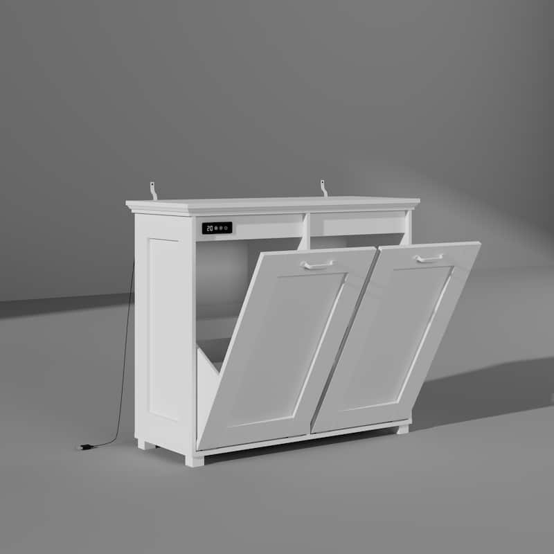 Ozone Deodorizing Trash Bin Cabinet Trash Cabinet, Wooden Kitchen Garbage Bin Storage Cabinet with Hidden Bins, White