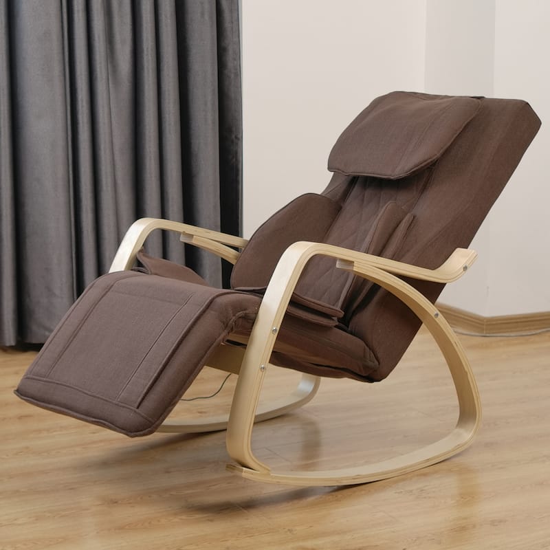 Full Massage Function Recliner Air Pressure Relaxation Chair Adjustable Rocking Chair with Cotton Fabric Cushion - Brown