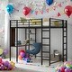 preview thumbnail 1 of 23, Full Size Metal Loft Bed With 2 Shelves and one Desk for Home Black