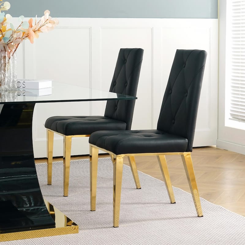 Modern Light Luxury Dining Chairs with PU Back and Electroplated Legs（Set of 2）