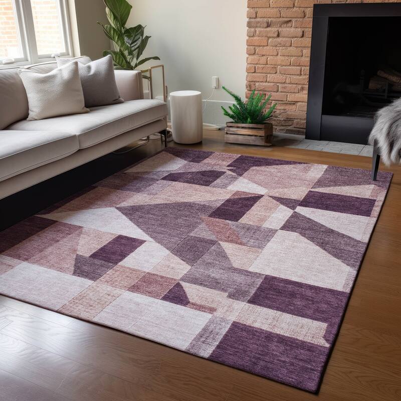 Machine Washable Indoor/ Outdoor Modern Geo Chantille Rug