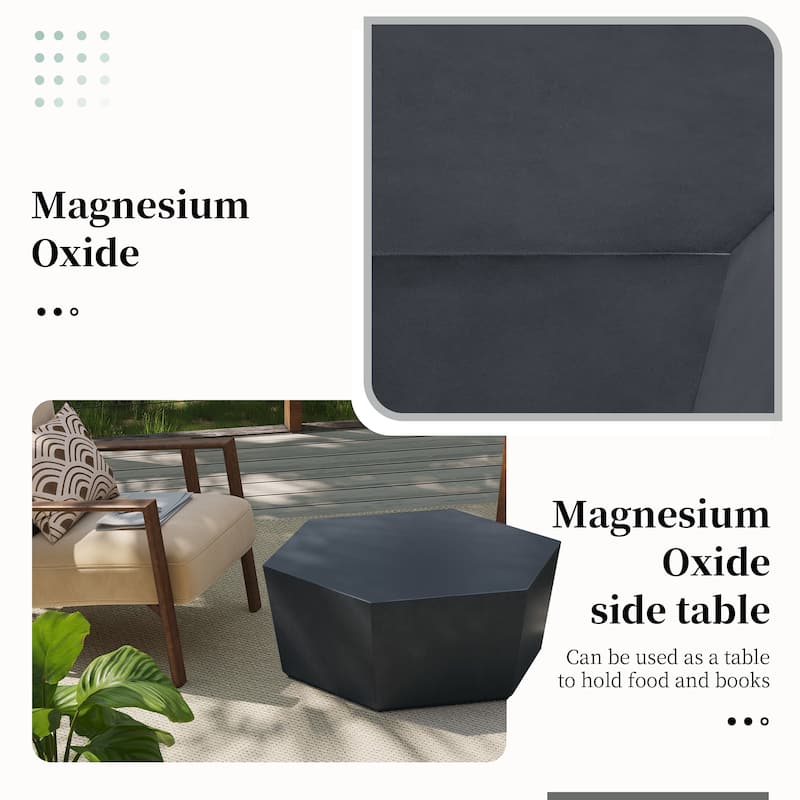 35-Inch Outdoor Side Table, Magnesium Oxide Hexagonal Coffee Table with Rain Cover
