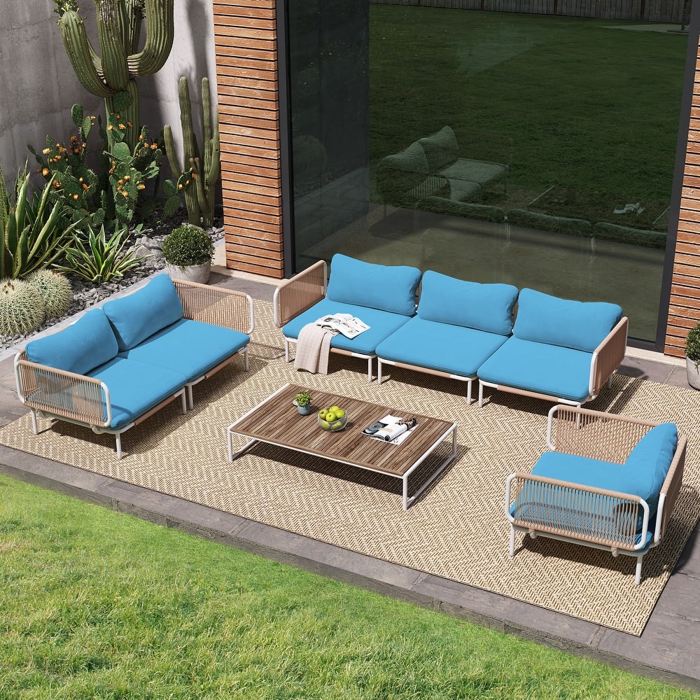 Outdoor Cushioned Sectional Sofa Chat Set Patio Furniture Conversation Set, Free Combination