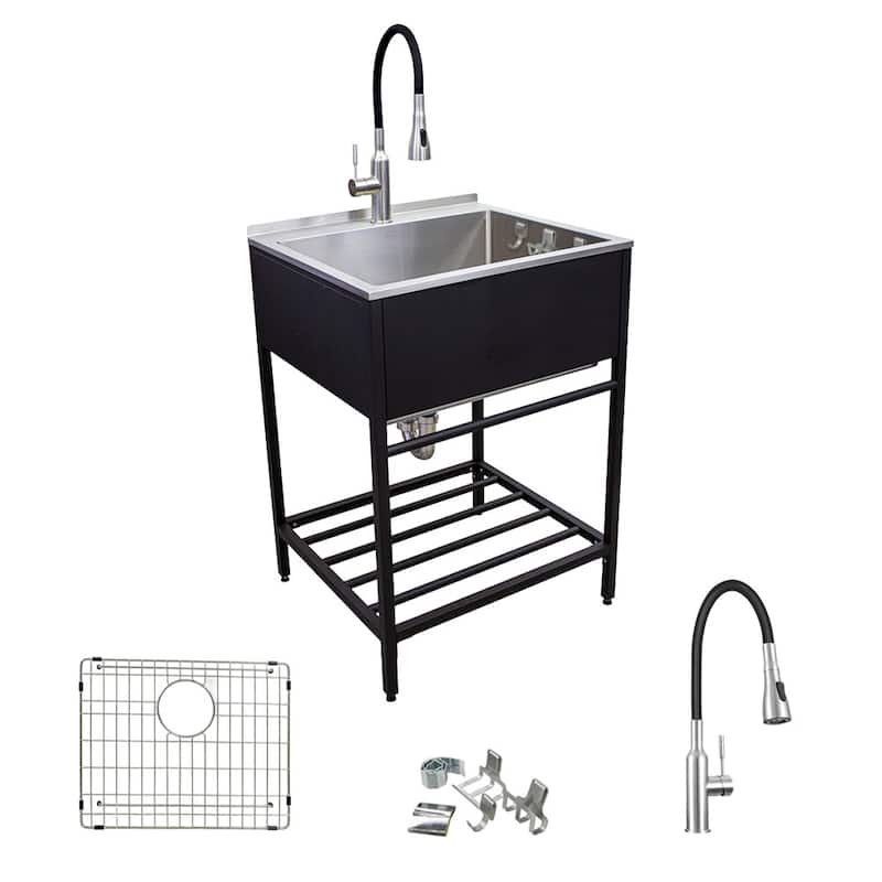Transolid TRS_TFH-2522 25" Free Standing Single Basin Stainless Steel - Matte Black