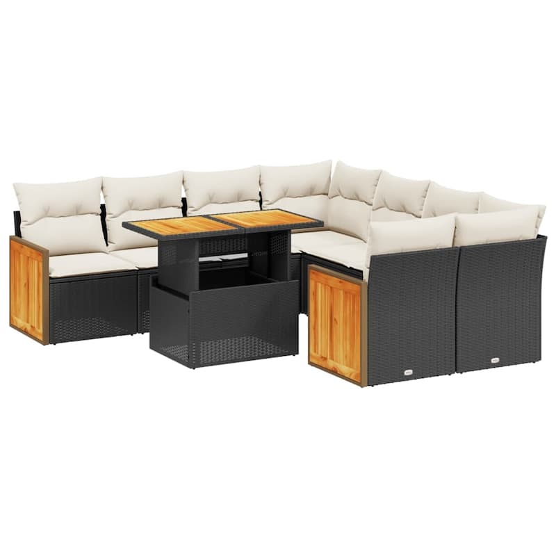 vidaXL Patio Sofa Set with Cushions Outdoor Furniture 9 Piece Poly Rattan