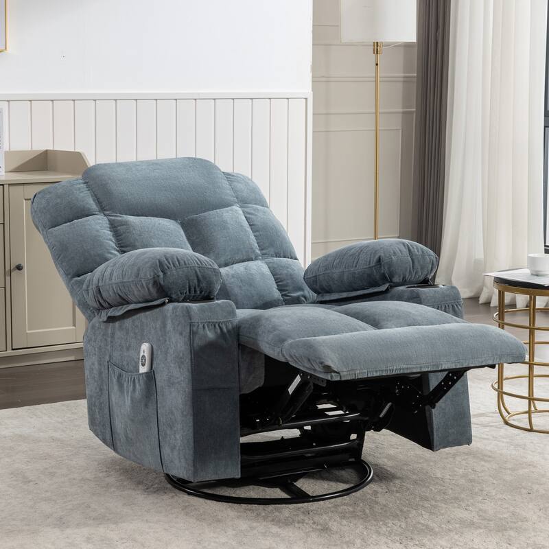 Oversized Manual Massage Rocker Recliner Chair Heat for Adults, Modern Living Room Single Sofa w/Cup Holders & USB Charge Port
