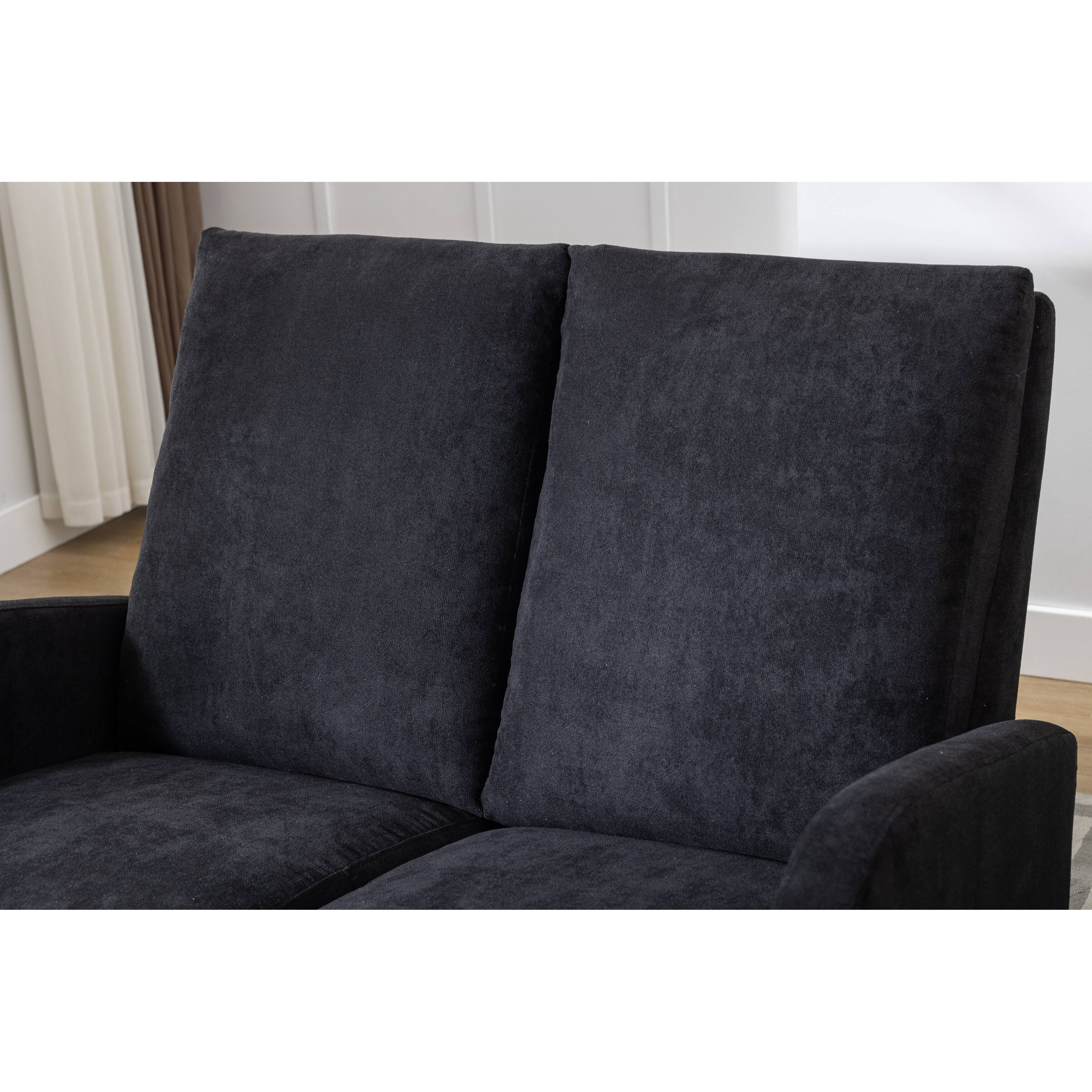 Black Upholstered Loveseat Rocking Chair for Living Room, High Back