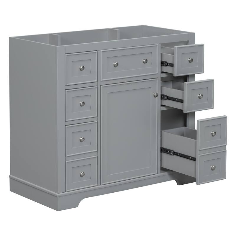 Roomfitters 36" Bathroom Vanity without Sink, Cabinet Base Only, 1 Cabinet and 6 Drawers, MDF and Wood Frame