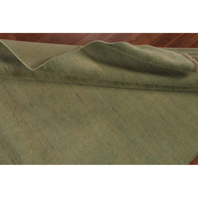 Modern Gabbeh Oriental Area Rug Handmade Green Wool Carpet - 5'0" x 6'7"