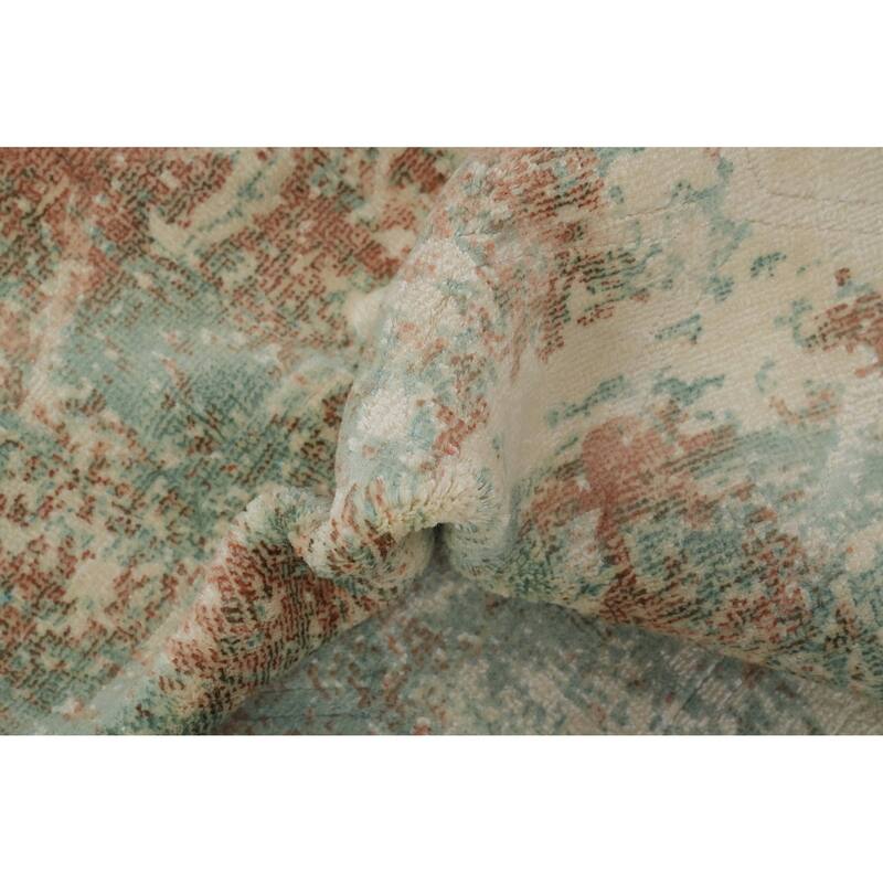 Hand Knotted Oriental Viscose Silk Carpet Modern Abstract Green Abstract Area Rug - 9' 4'' X 6' 7''