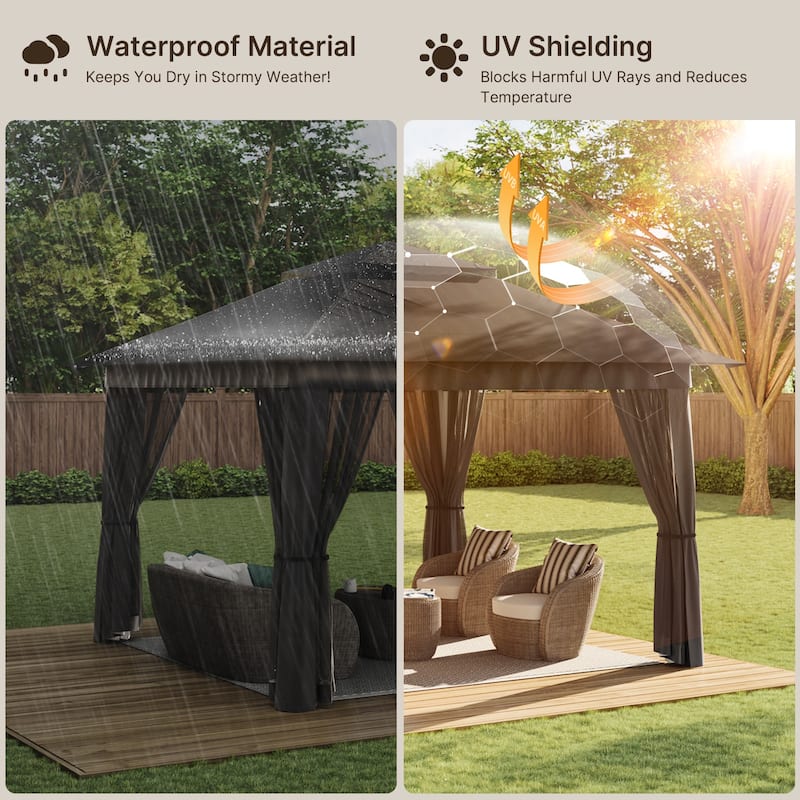 11 x 11 / 13 x 13 Pop Up Gazebo Tent with Mosquito Netting, Outdoor Canopy Tent