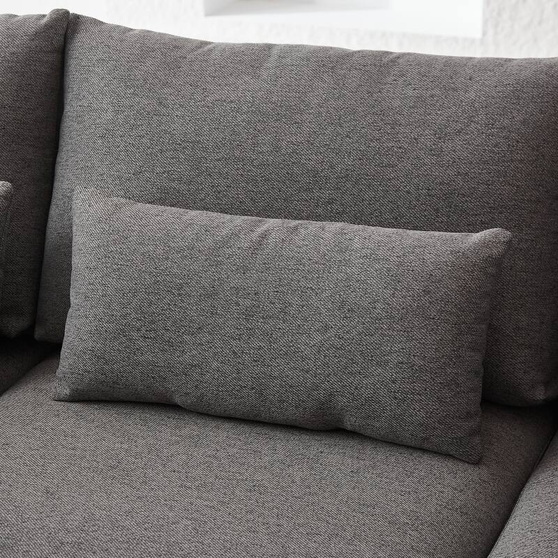 100.2" Linen L-Shaped Sectional Sofa with Ottoman & Lumbar Pillows