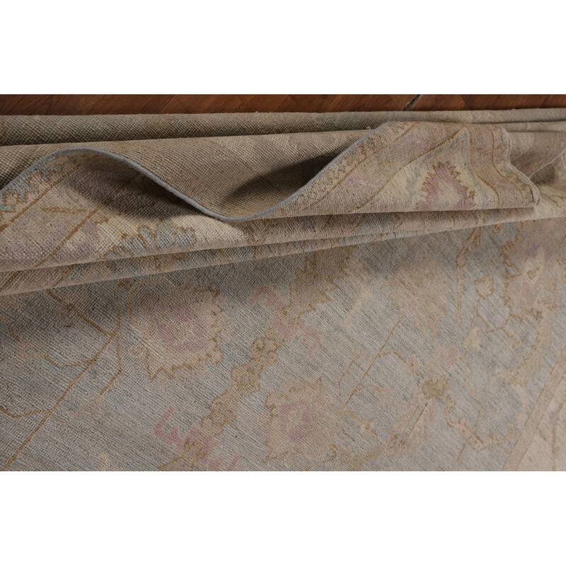Floral Blue Oushak Turkish Area Rug Hand-Knotted Wool Carpet - 9'0"x 12'1"