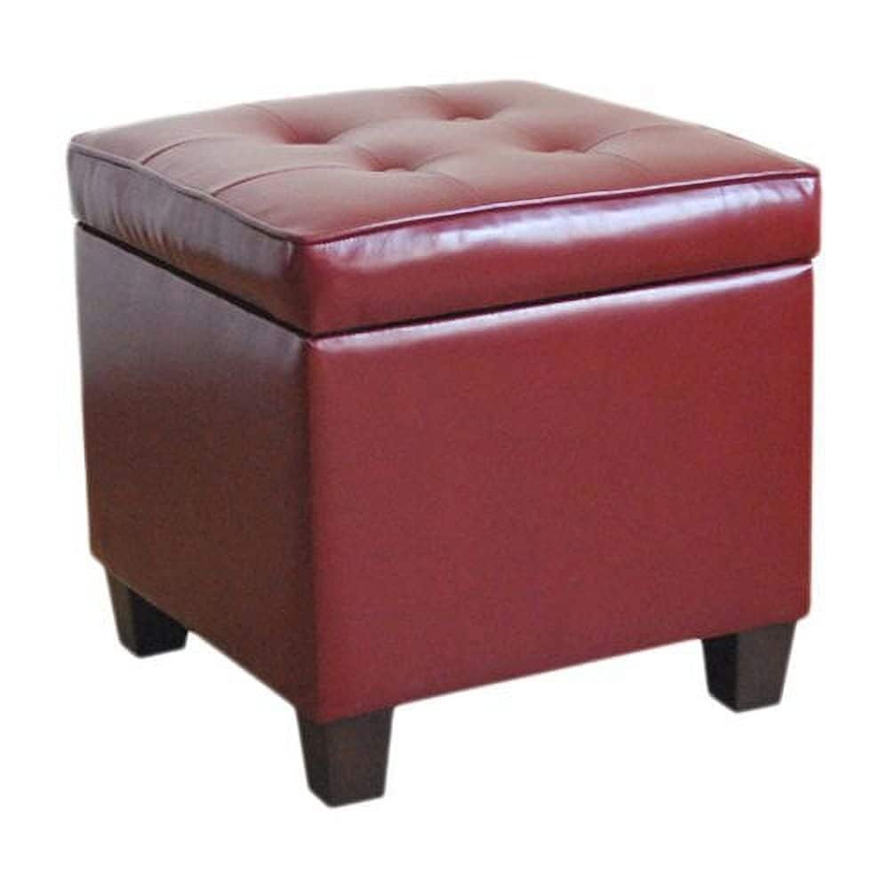 Square Tufted Faux Leather Storage Ottoman with Hinged Lid, 18-inch Height
