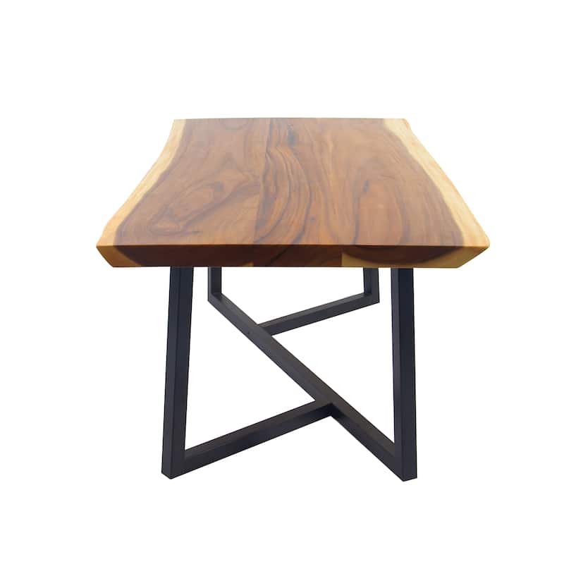 Wood Dining Table with Black Metal Base - Brown - Roche River Decor - 40"Wx79"Lx30"H