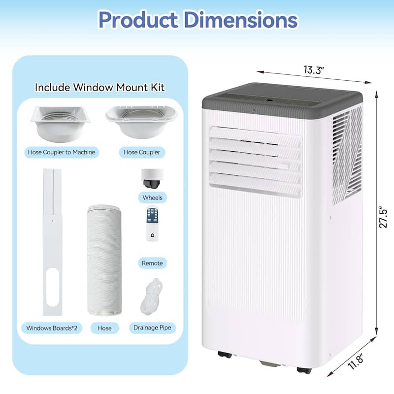 8000 BTU Portable Air Conditioner with Remote, 3-in-1 AC