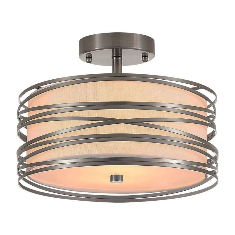 2 Light mount flush light silver bedroom ceiling light linen, metal light fixture - N/A