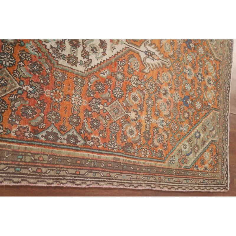 Hand Knotted Oriental 100% Wool Carpet Traditional Medallion Oranges & Rust Hamedan Area Rug - 8' 6'' X 5' 0''