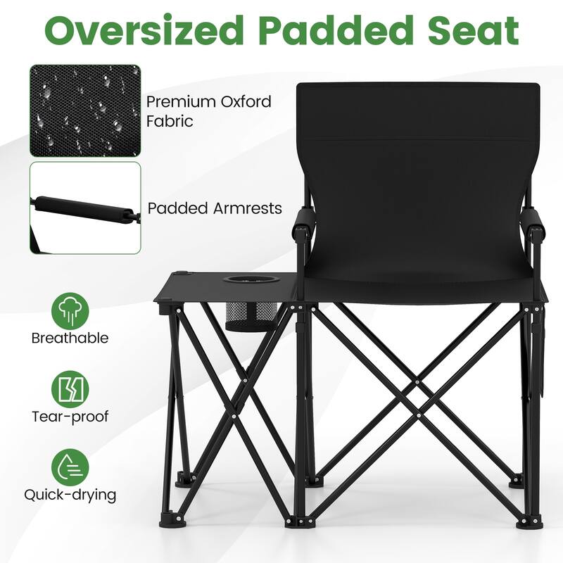 Gymax 2PCS Oversized Camping Chair w/Side Table 2 Storage Pockets Cup
