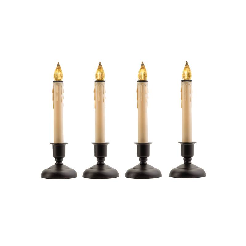 LED Window Candles with Timer - 9" - Beige and Brown - Set of 4