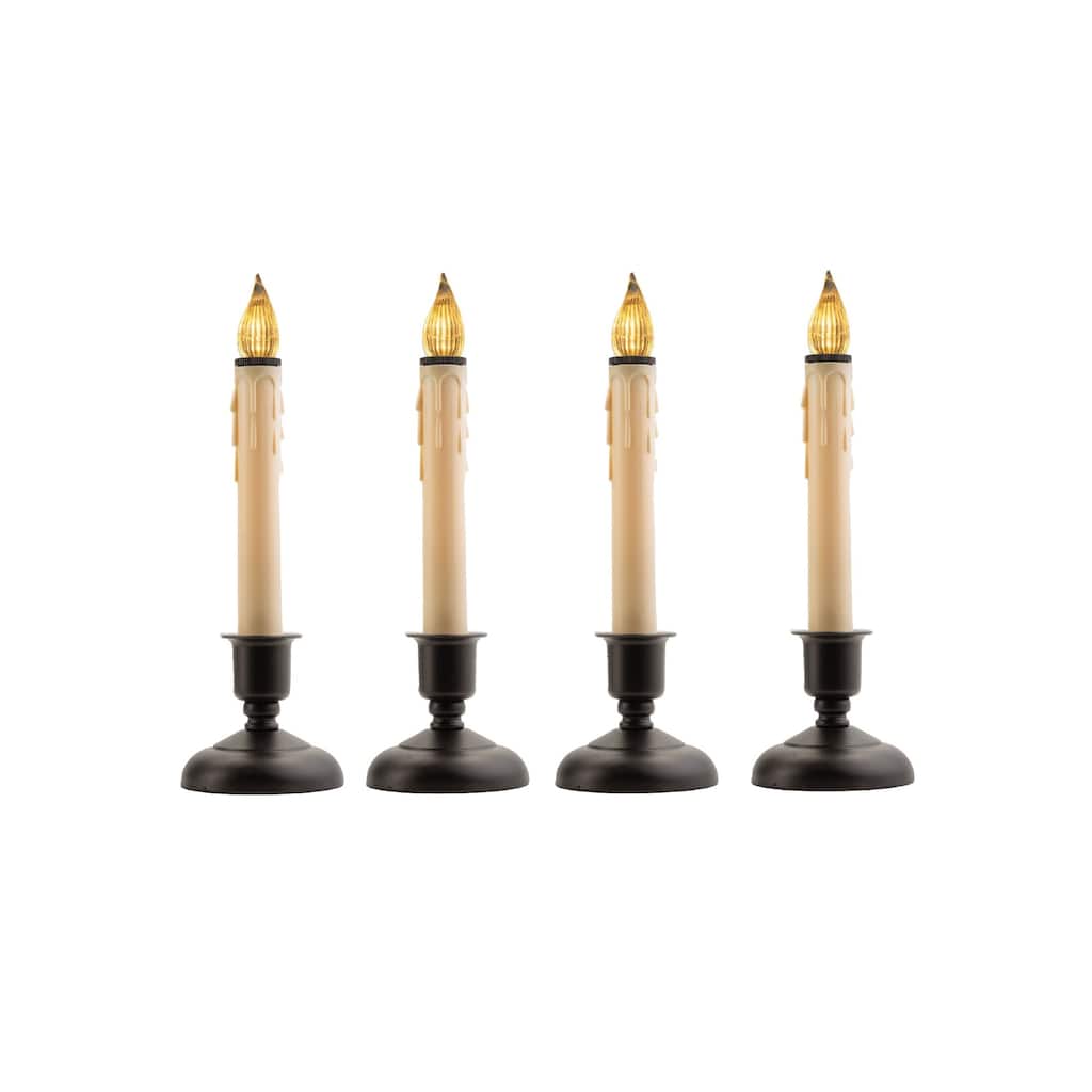 LED Window Candles with Timer - 9" - Beige and Brown - Set of 4