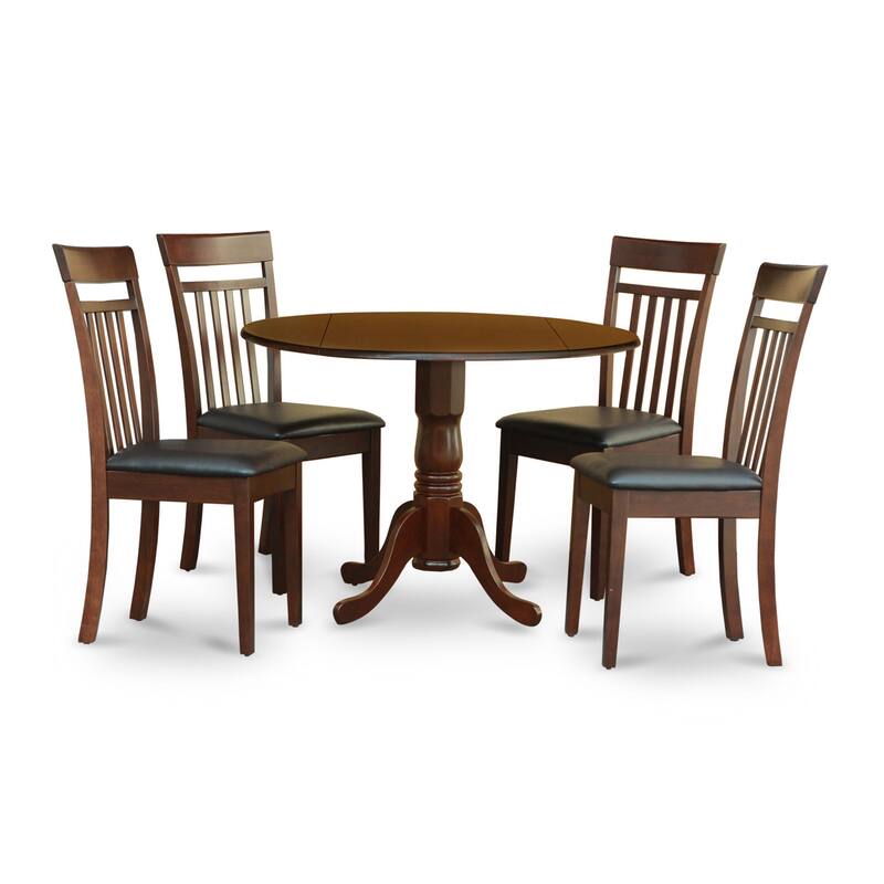 East West Furniture 5 Piece Dining Room Furniture Set- a Round Kitchen Table and 4 Dining Chairs, Mahogany (Seat Options)