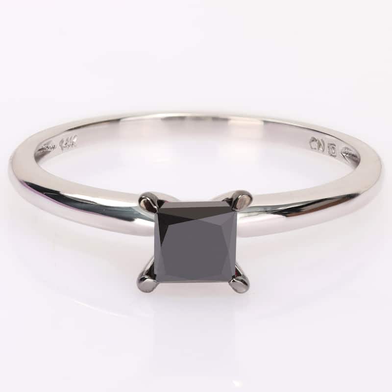 Miadora 3/4ct TDW Princess-cut Black Diamond Solitaire Engagement Ring in 14k White Gold