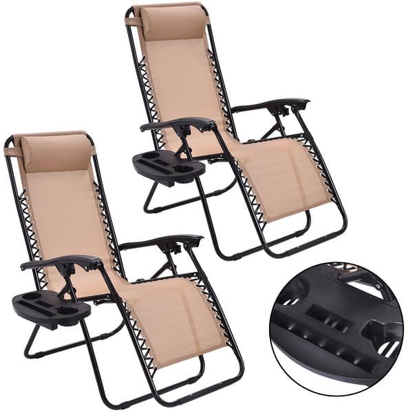 Costway 2pc Zero Gravity Chairs Lounge Patio Folding Recliner Beige Overstock 16719559 Costway 2pc Zero Gravity Chairs Lounge Patio Folding Recliner Beige Overstock 16719559