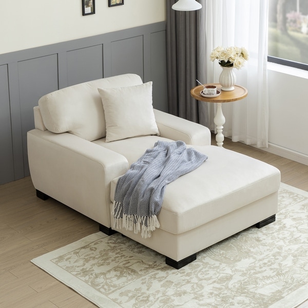 Velvet Oversized Chaise Lounger Comfort Sleeper Sofa with Pillow