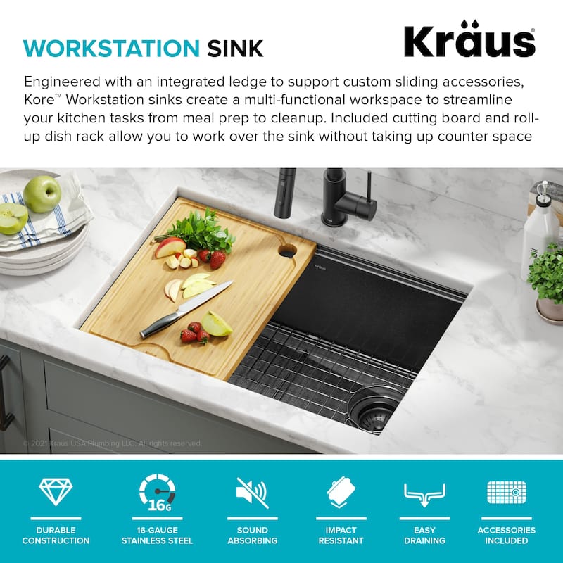 KRAUS Kore Workstation Undermount Stainless Steel Kitchen Sink