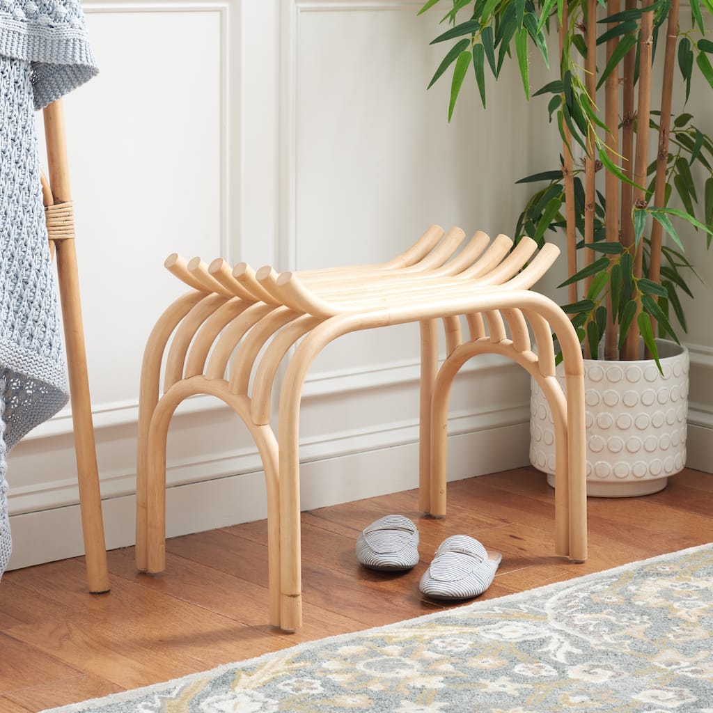 SAFAVIEH Thildi Curved Rattan Stool - 26" W x 17" D x 17" H - 26"Wx17"Dx17"H