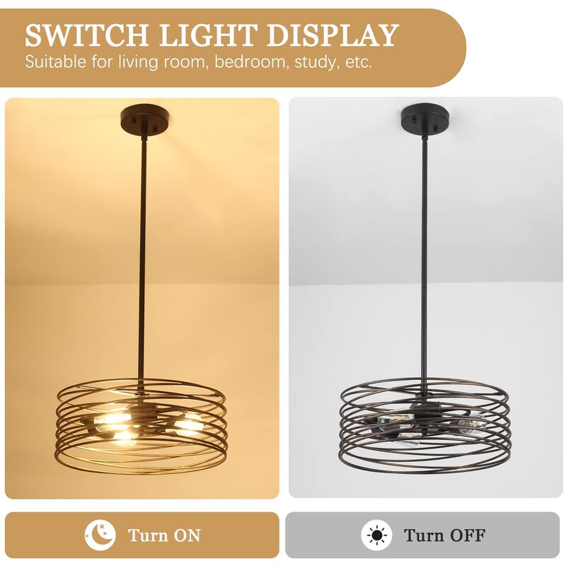 3-Light Vintage Foyer Pendant Hanging Kitchen Island Chandelier Lighting for Dining Room
