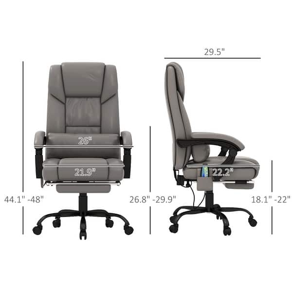 dimension image slide 2 of 7, Vinsetto Office Desk Chair Recliner, Height Adjustable Movable Lumbar Support with 6-Point Vibrating Massage