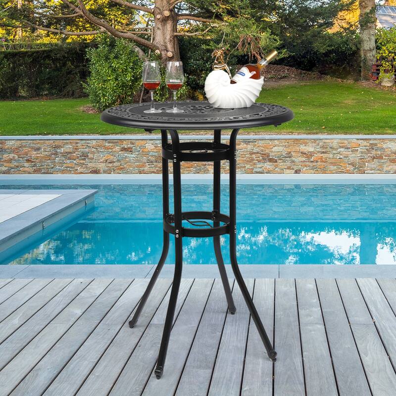 32" Bronze Aluminum Powder Coated Round Bar Table with 4 Legs Suitable for Indoor or Outdoor - 31.89”L x 31.89”W x 40.94"H