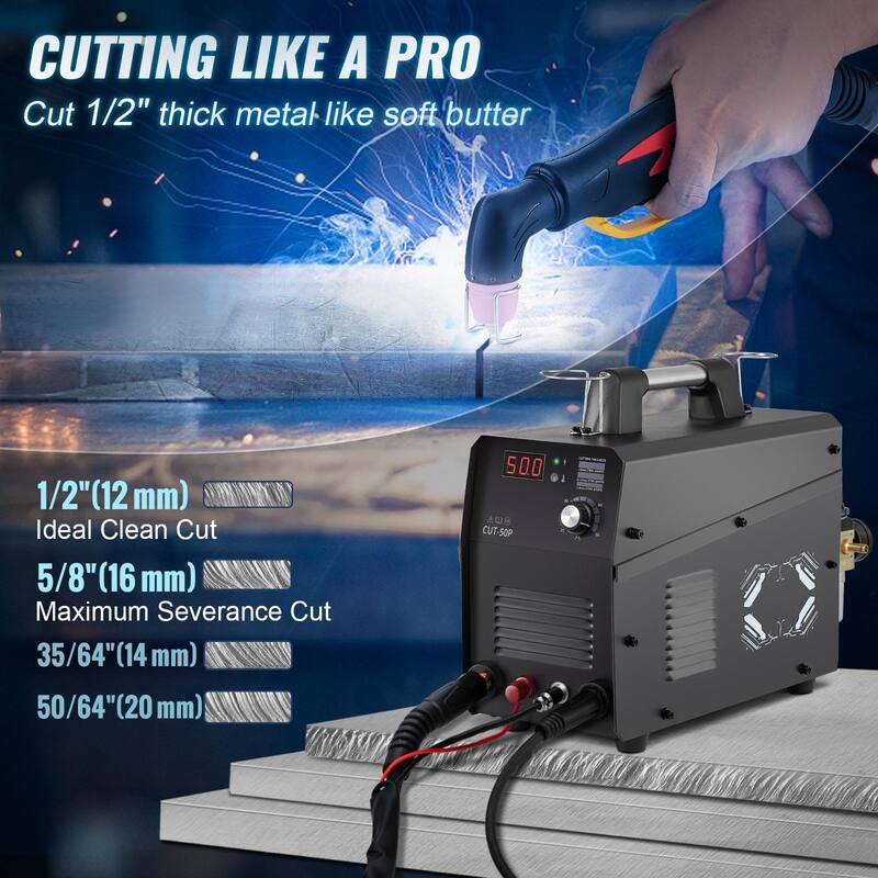 Plasma Cutterfor 1/2" Clean Cut Aluminum and Stainless Steel - 50Amp