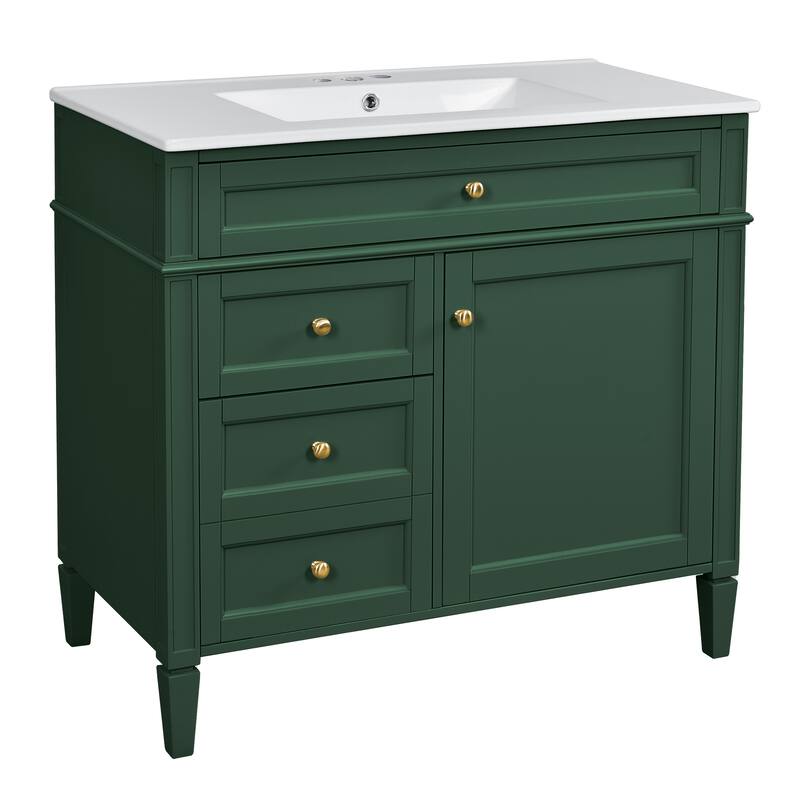 GDFStudio - Carradine Modern Freestanding Bathroom Vanity with Ceramic Sink and 2 Drawers & a Tip-out Drawer - 36'W