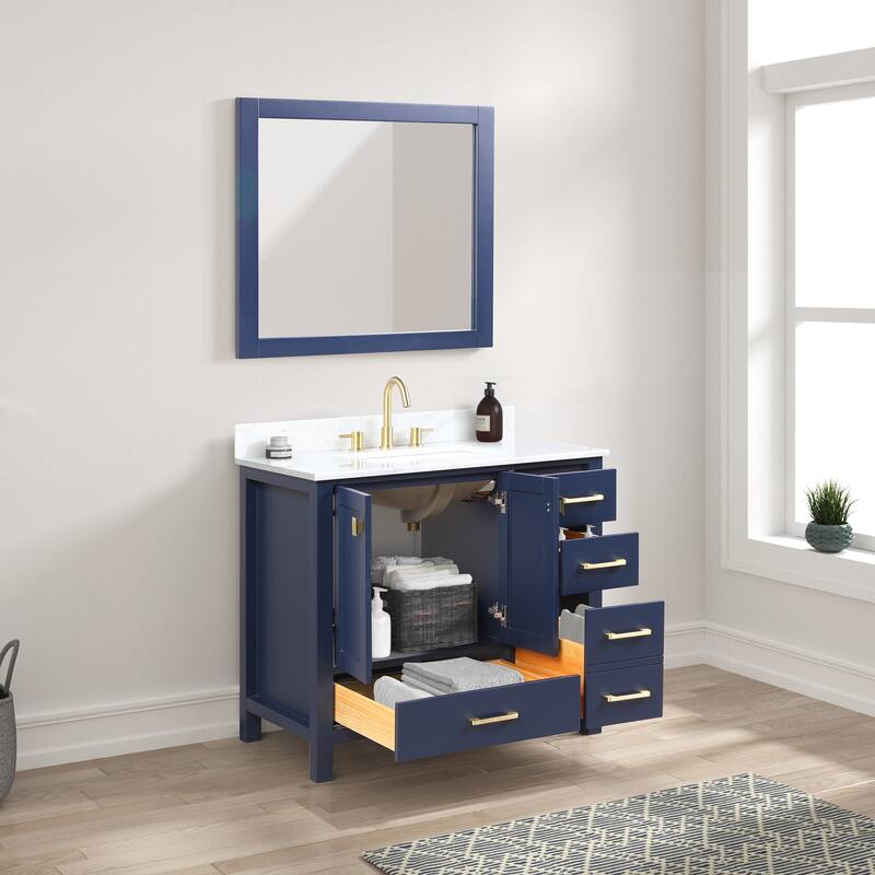 36" Freestanding Bathroom Vanity with Marble Countertop, Undermount Sink with Mirror