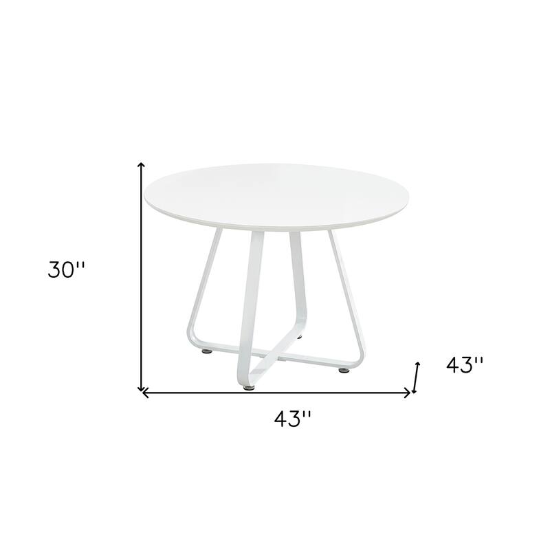 HomeRoots 43" White Wood and Metal Sled Base Round Top Dining Table - 43.00 in. x 30.00 in. x 43.00 in.