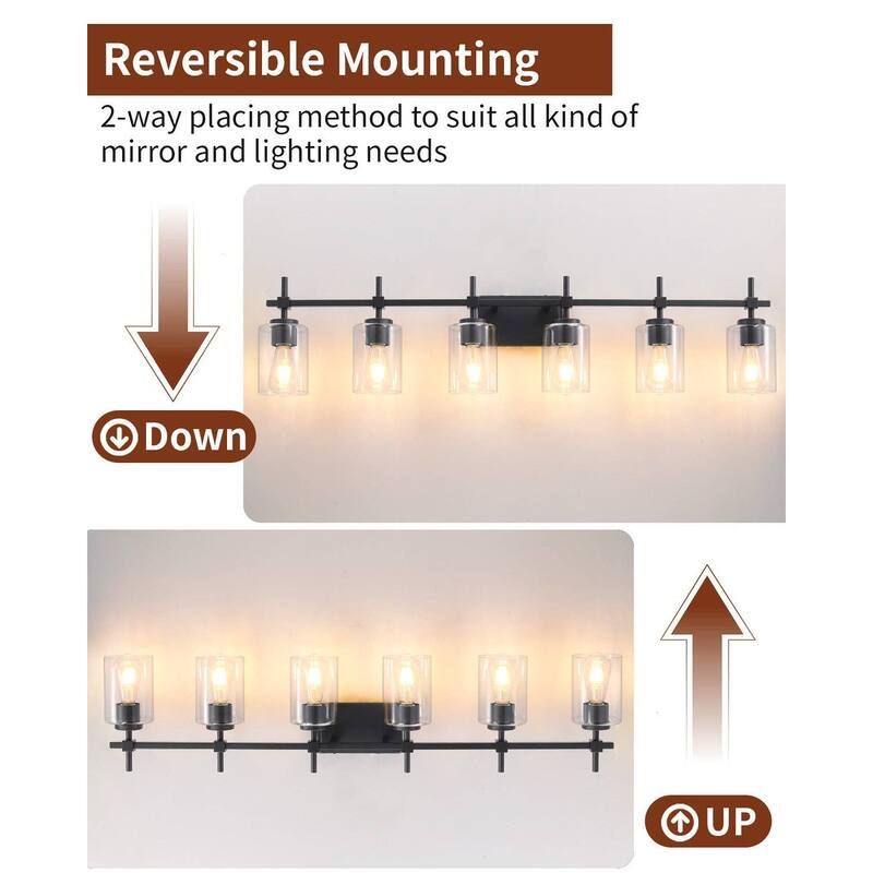Jasper Black Clear Glass 6-Light Bathroom Vanity Light