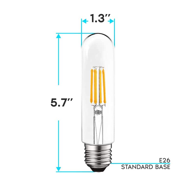 Luxrite 6 Pack T10 LED Bulb 5W=60W 3000K Soft White Edison Bulb 500 Lumens Tubular Light Bulb Damp Rated UL Listed E26
