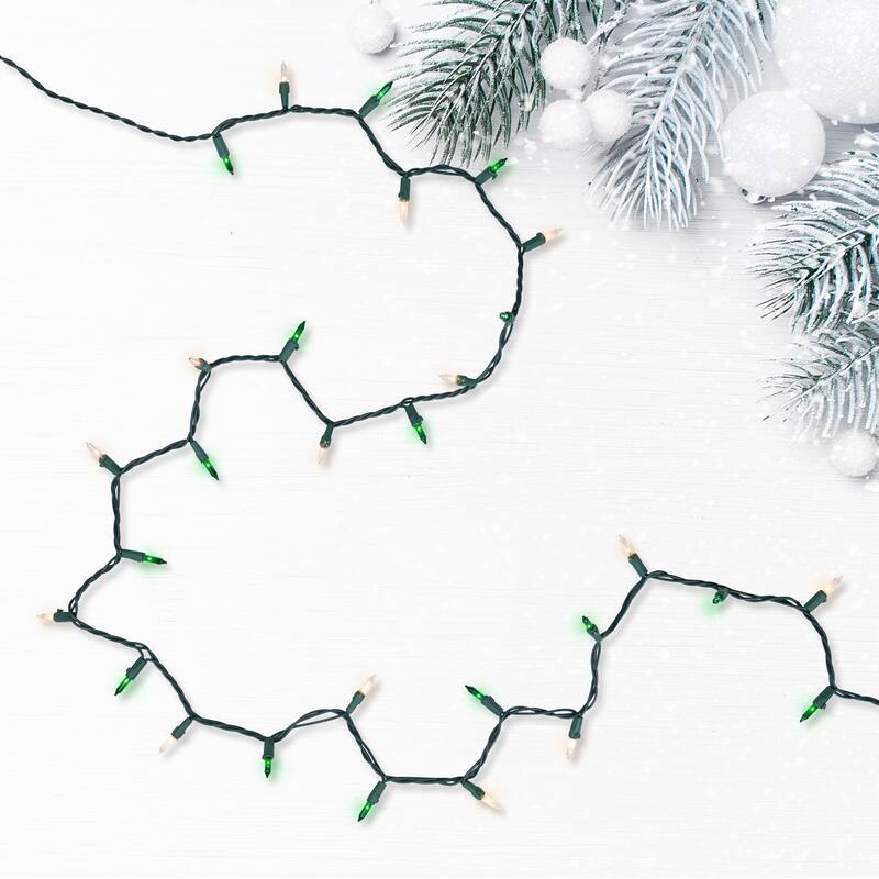 Mini Christmas Light Set - Green and Clear - 10' Green Wire - 50ct