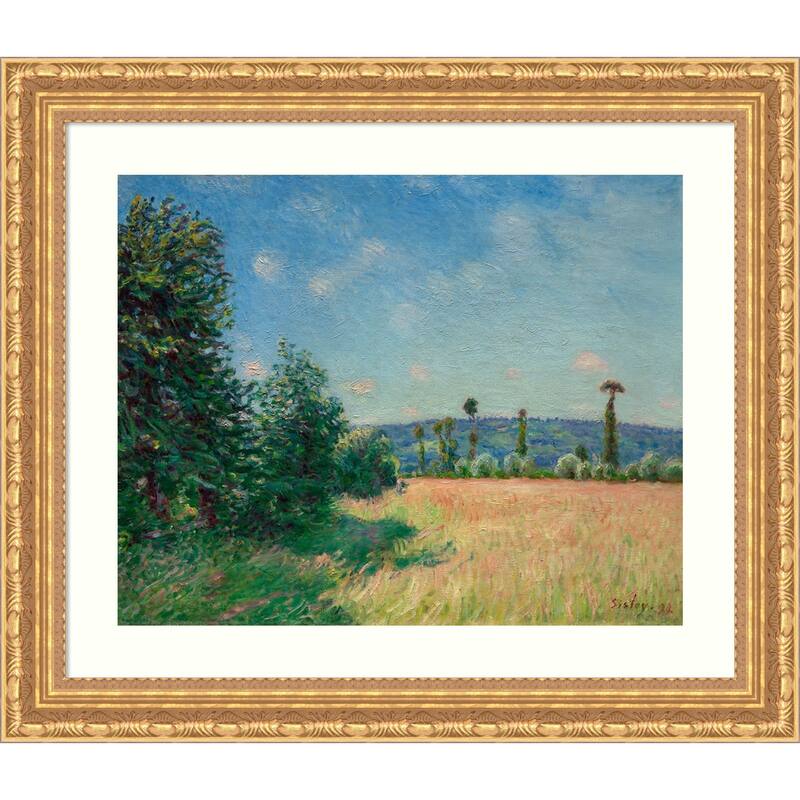 Sahurs Meadows in Morning Sun by Alfred Sisley Wood Framed Wall Art Print - Versailles Gold