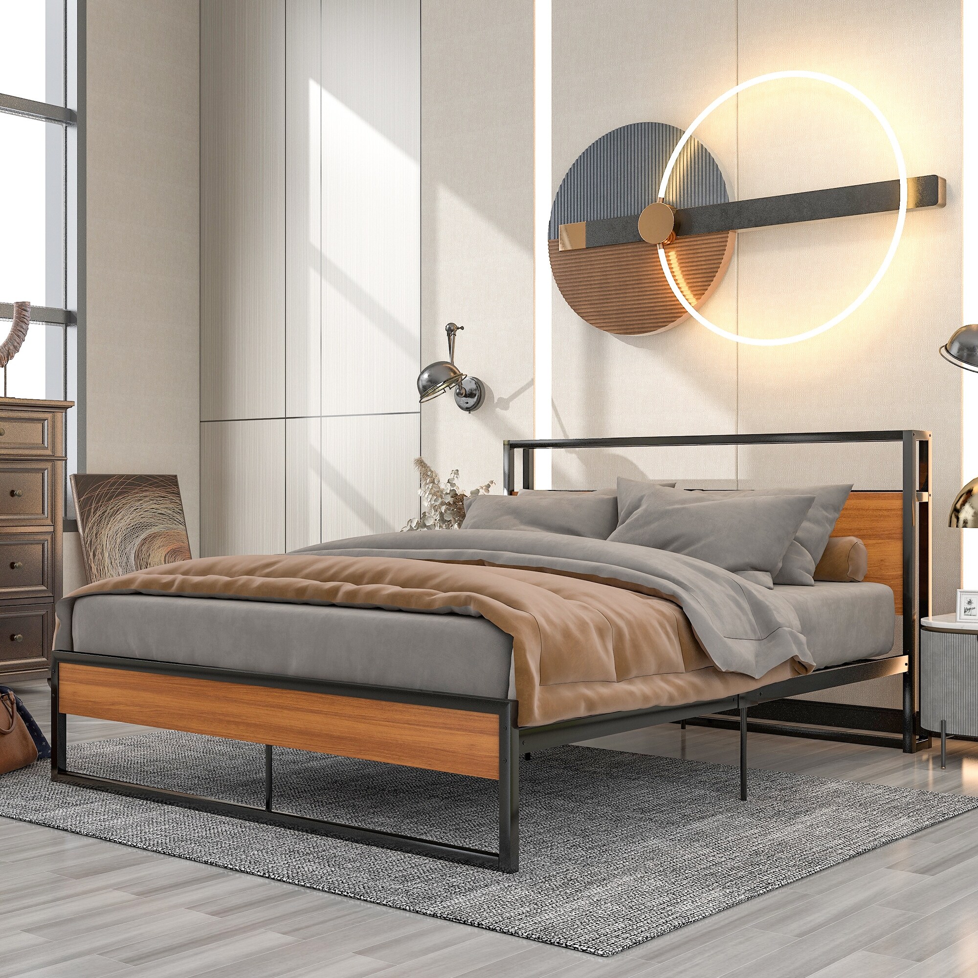 Zinus suzanne metal and wood platform bed frame with headboard shelf hotsell and usb port
