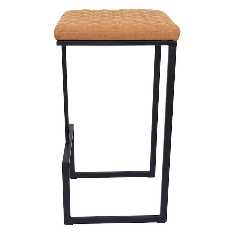 Quincy Leather Counter Barstool – Upholstered Square Seat with Quilted Back, Footrest, and Metal Legs for Kitchen or Dining Area